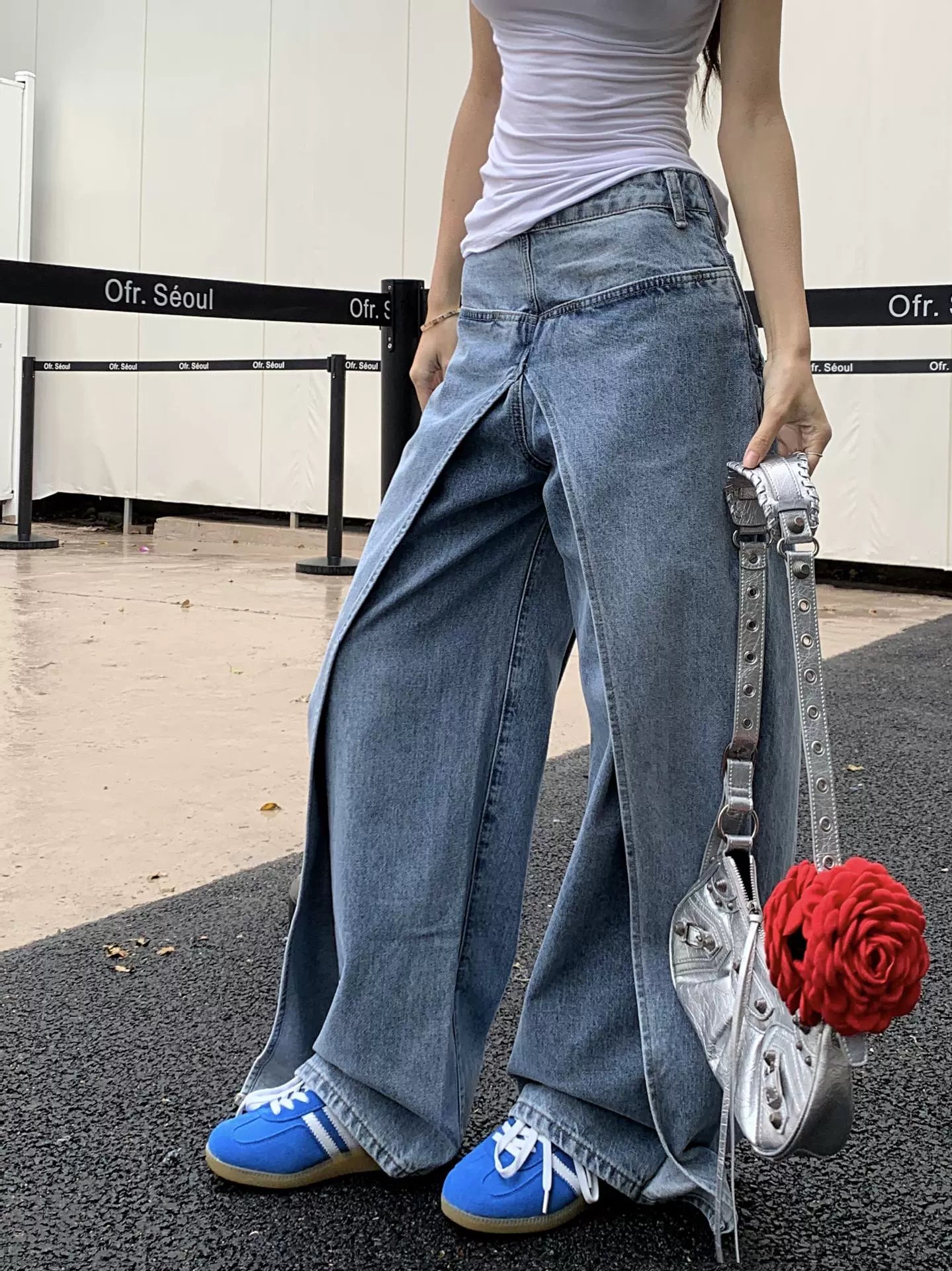 Fake two-piece high-end hot girl denim skirt
