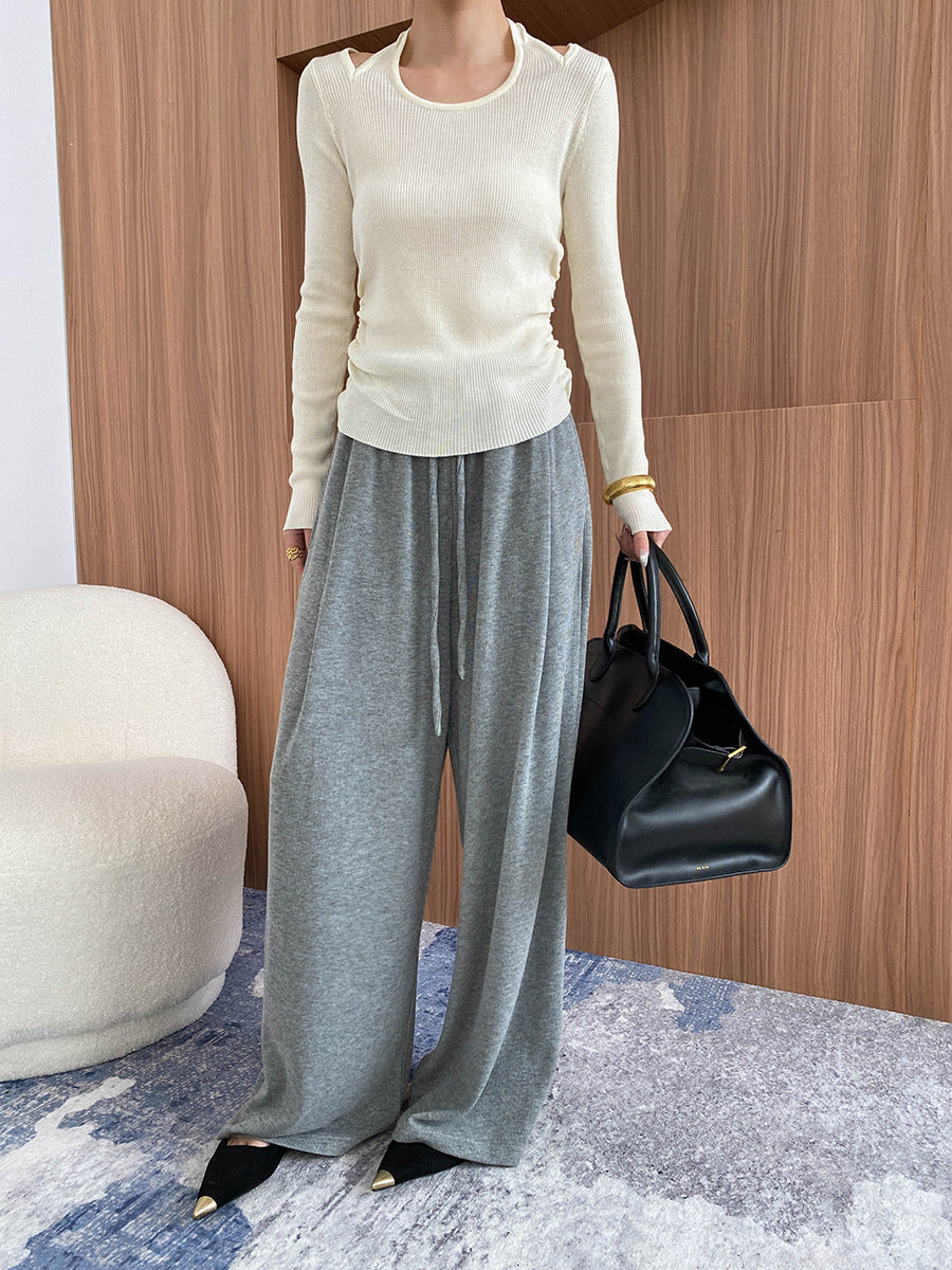 Neck halter exposed shoulders knitted sweater