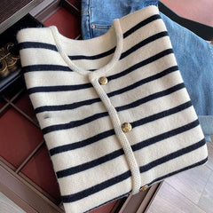 Striped Contrast Trim Knit Cardigan