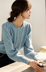 Lace Trim Crewneck Knit Sweater â€?Elegant Commuter Style