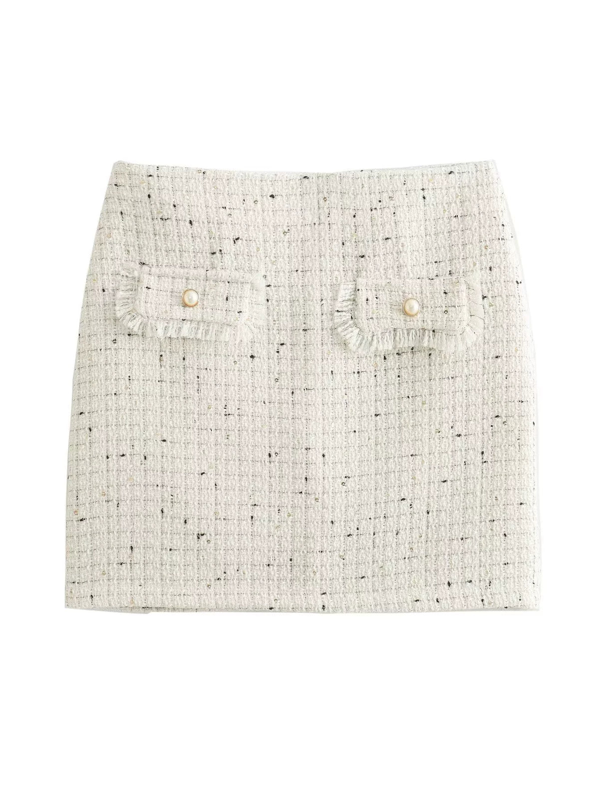 Sequin Tweed Mini Skirt with Decor Pocket
