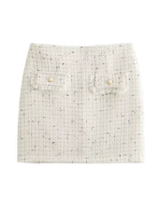 Sequin Tweed Mini Skirt with Decor Pocket