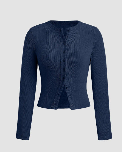 Mock Neck Button Long Sleeve T-Shirt