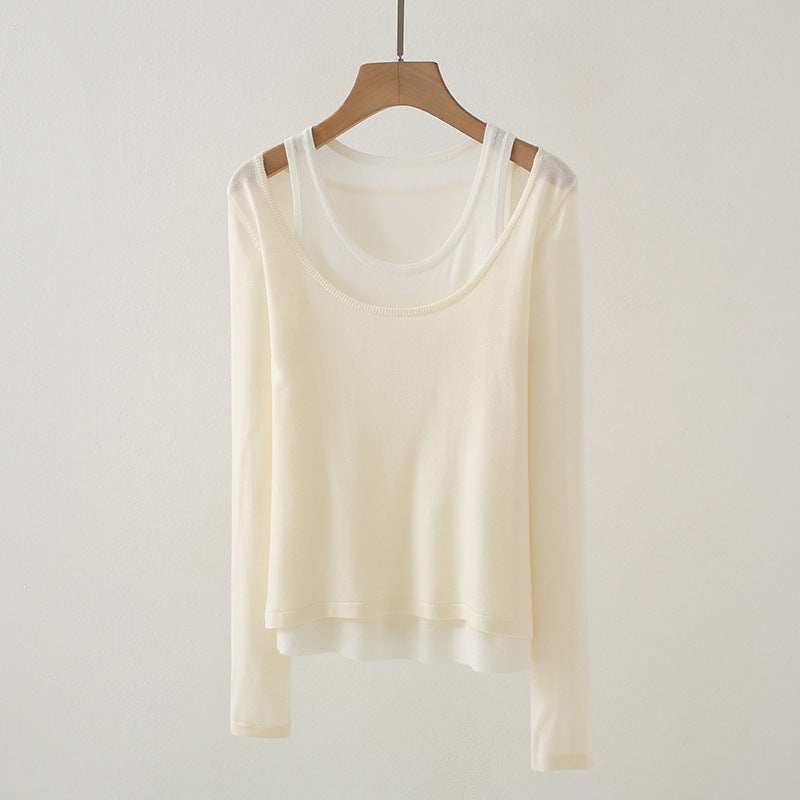 2 in 1 Wool-Blend Layered Cut-Out Knit Top