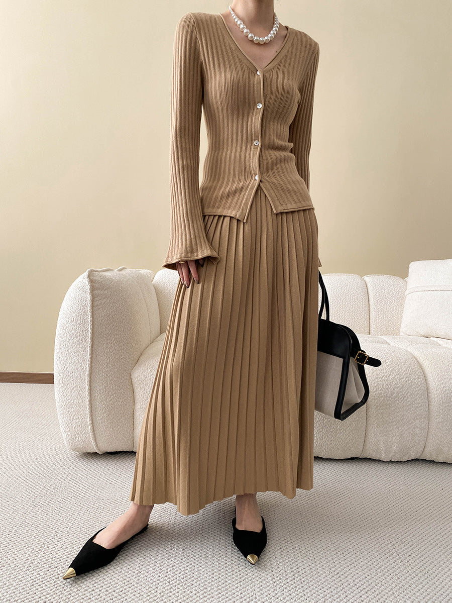 Knitted suit &Two-piece skirt set