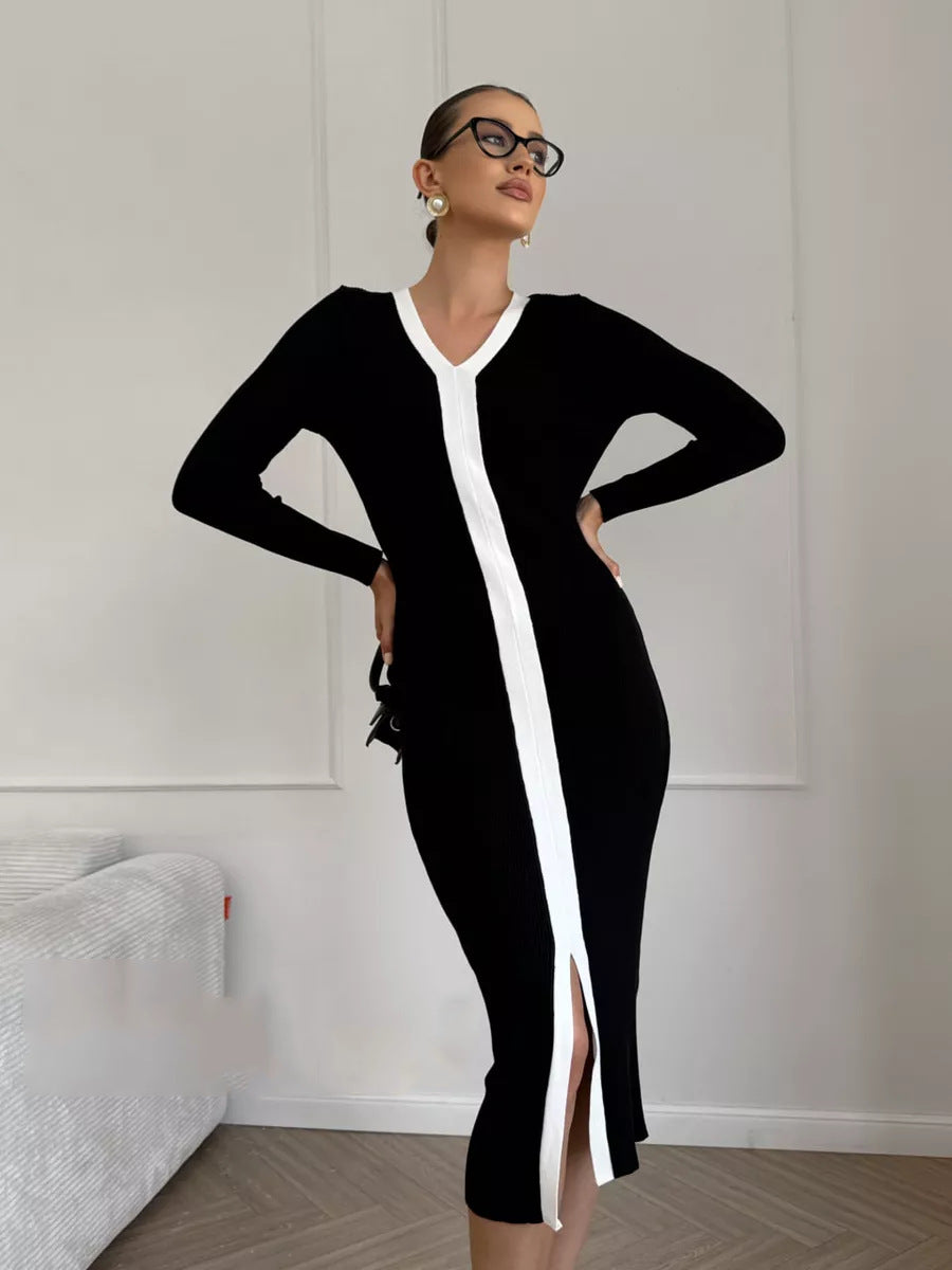 Contrast Trim Knit Maxi Dress