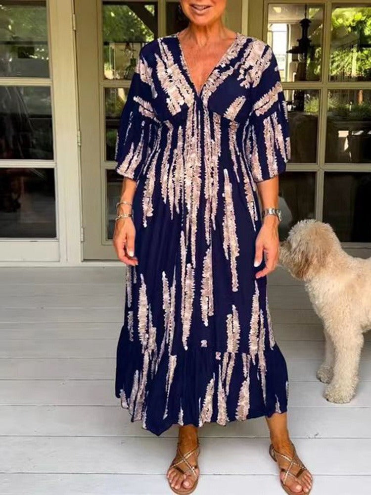 V-neck tie-dye print dress