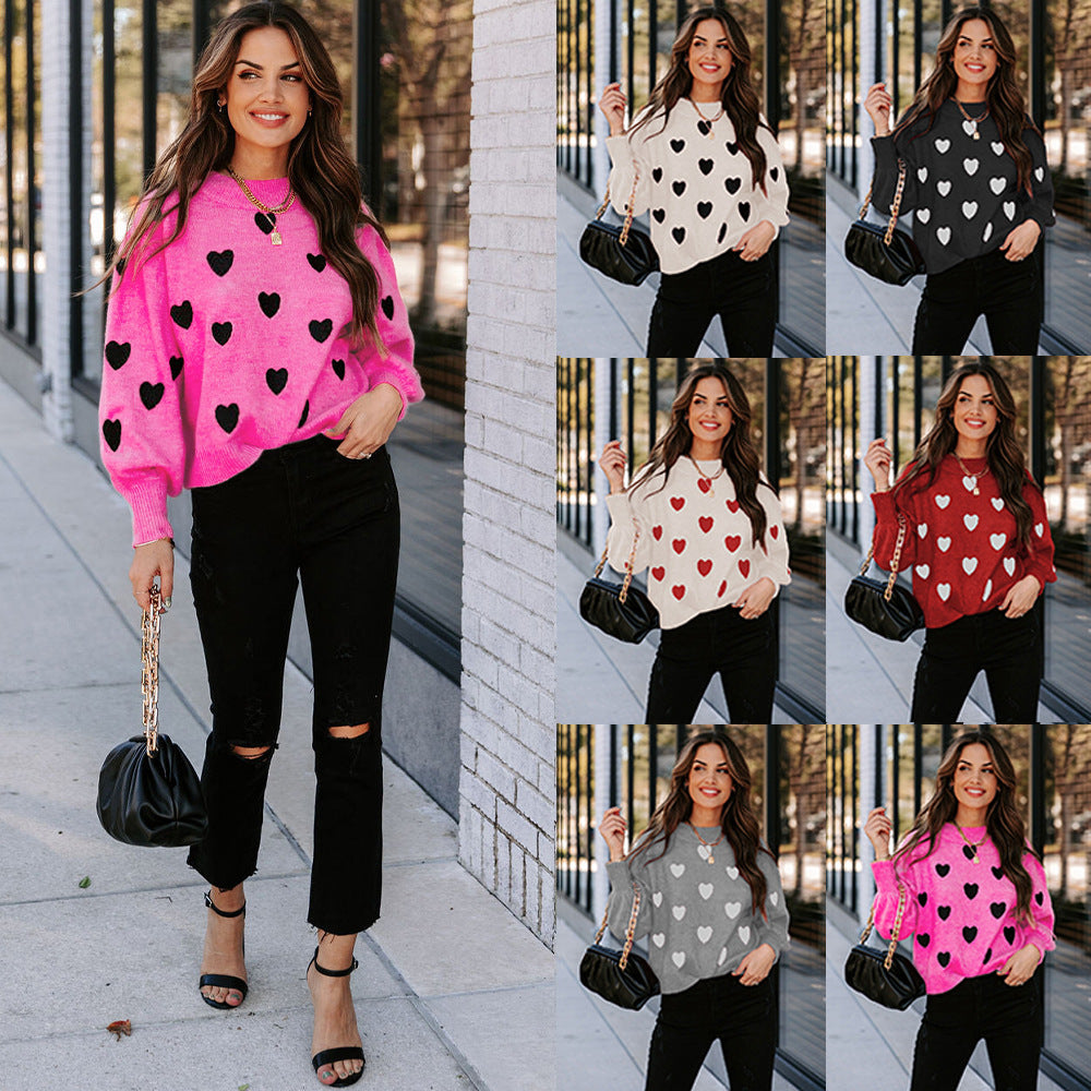 Love heart pattern pullover sweater