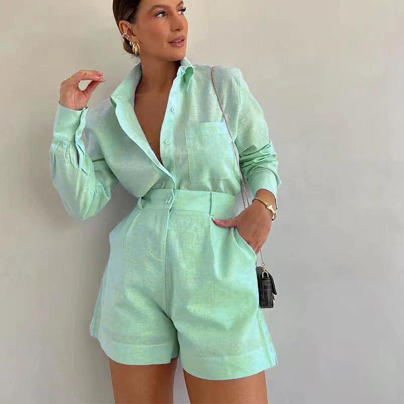 Long Sleeve Loose Shorts Set