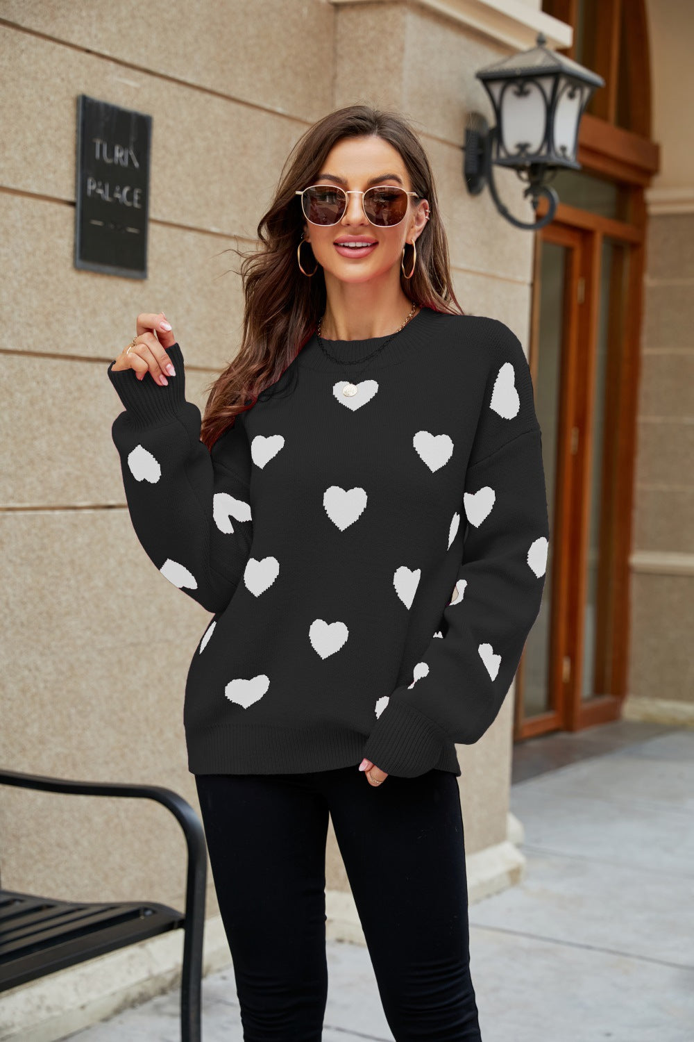 Love heart pattern pullover sweater