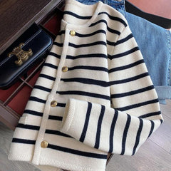 Striped Contrast Trim Knit Cardigan