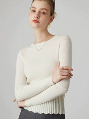 Ribbed Knit Mesh Ruffled Hem Bell Sleeve Top