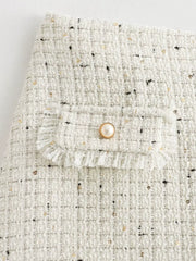 Sequin Tweed Mini Skirt with Decor Pocket