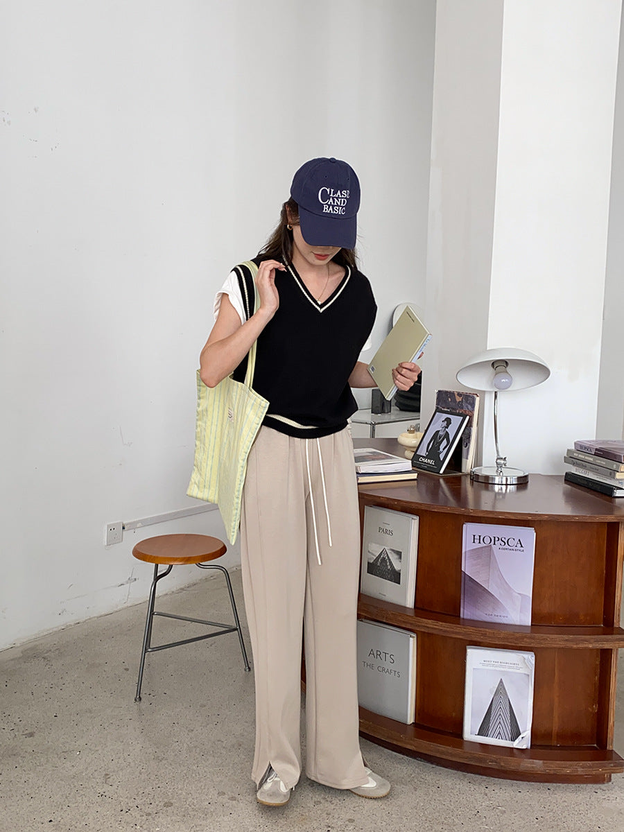 French College Style Milk Sweet Department Gentle Early Autumn Loose v-Neck Pullover Vest Sweater Vest