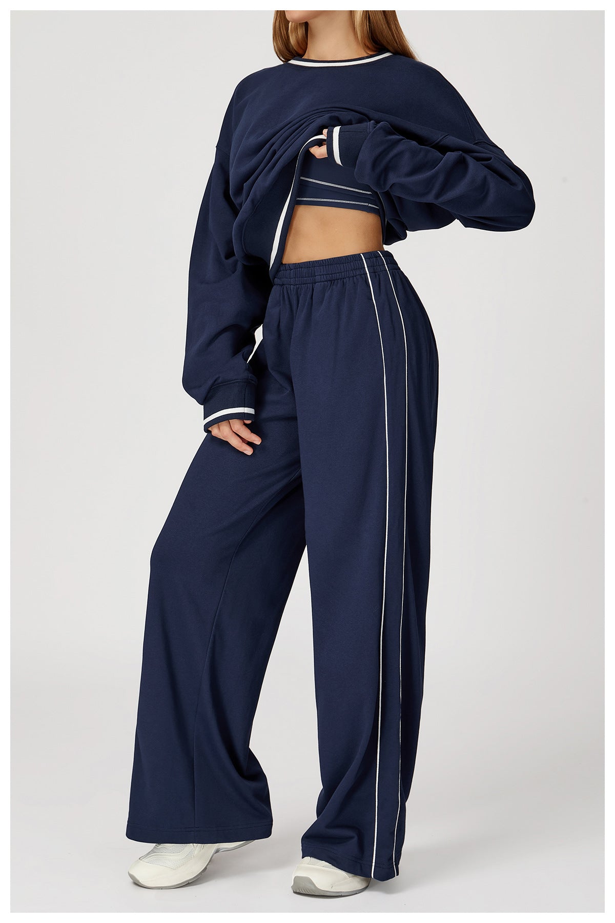 Cotton Blend Mid-Waist Side Stripe Sweatpants