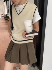 French College Style Milk Sweet Department Gentle Early Autumn Loose v-Neck Pullover Vest Sweater Vest