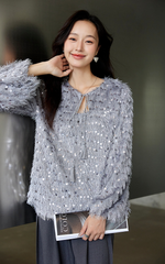 Sequin Fringe Crewneck Blouse â€?Elegant Straight Fit