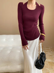 Neck halter exposed shoulders knitted sweater