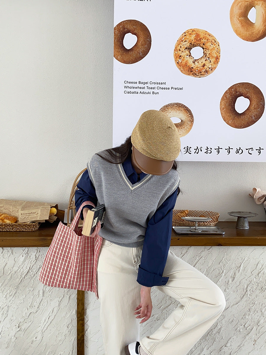 French College Style Milk Sweet Department Gentle Early Autumn Loose v-Neck Pullover Vest Sweater Vest