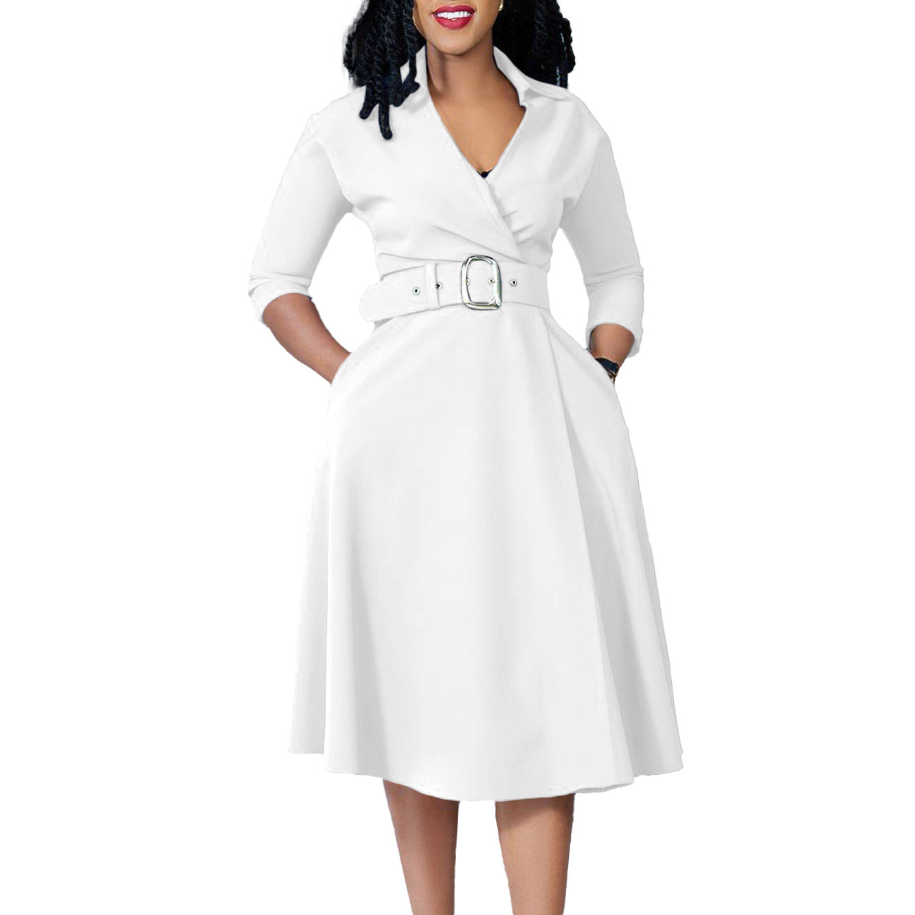 Linen & Blend Belted Pleated Shirt Dress