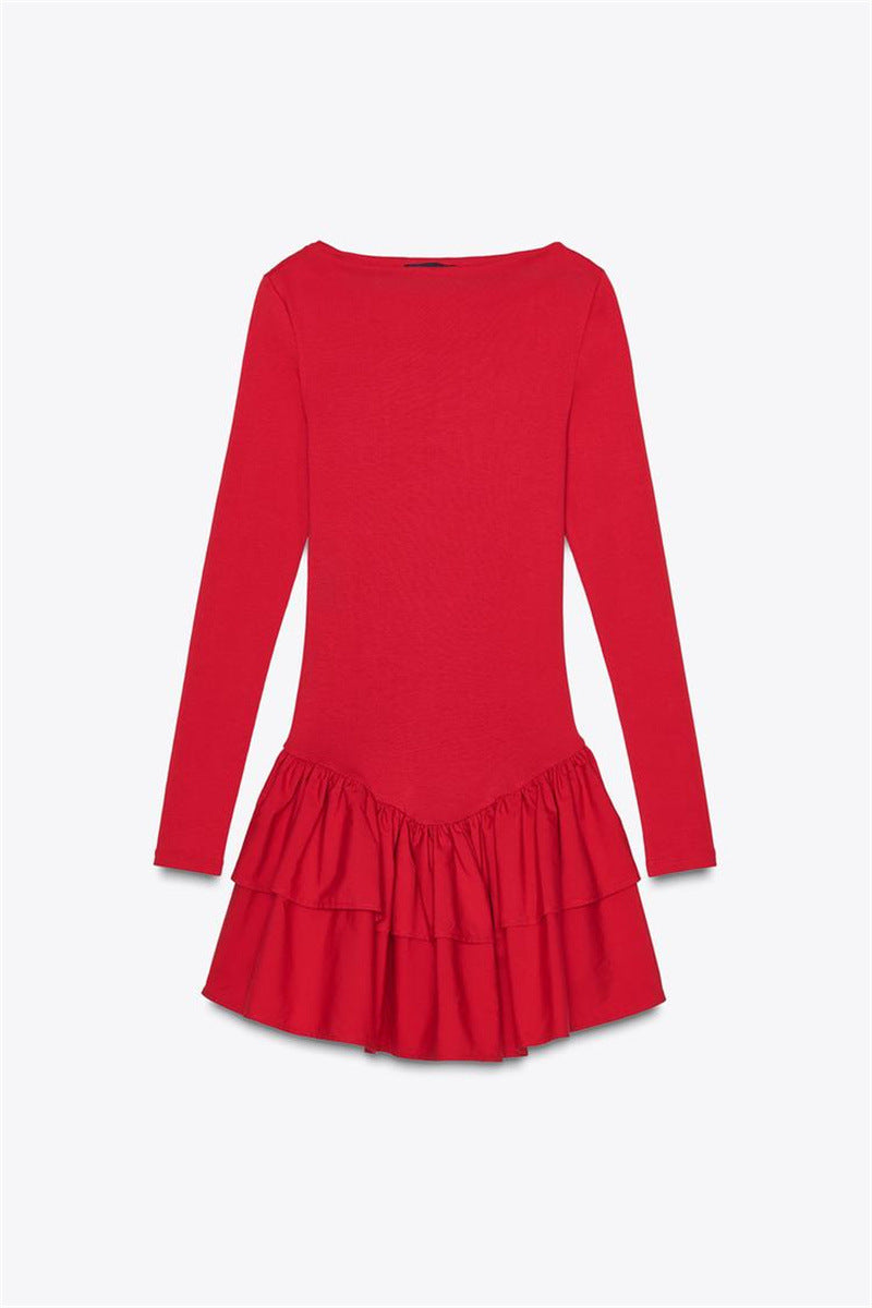 Wool Blend Knit Ruffled Flared Sleeve Mini Dress
