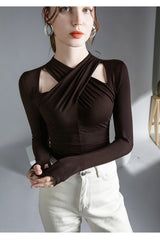 Twisted Front Detail Long Sleeve Knit Top