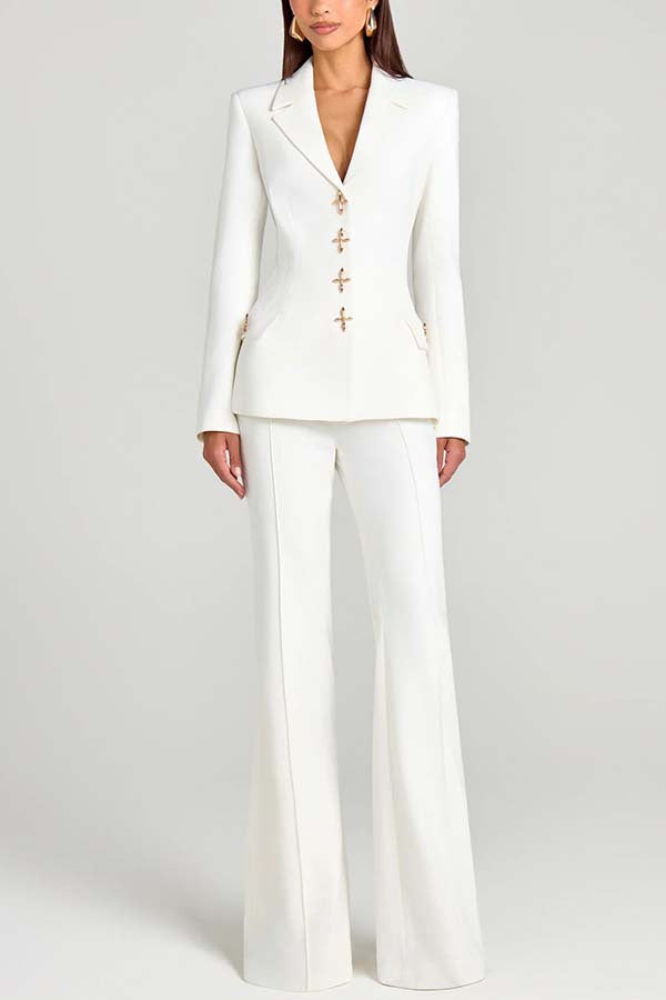 Cross-Shaped Button Blazer,Vest And Trouser Set