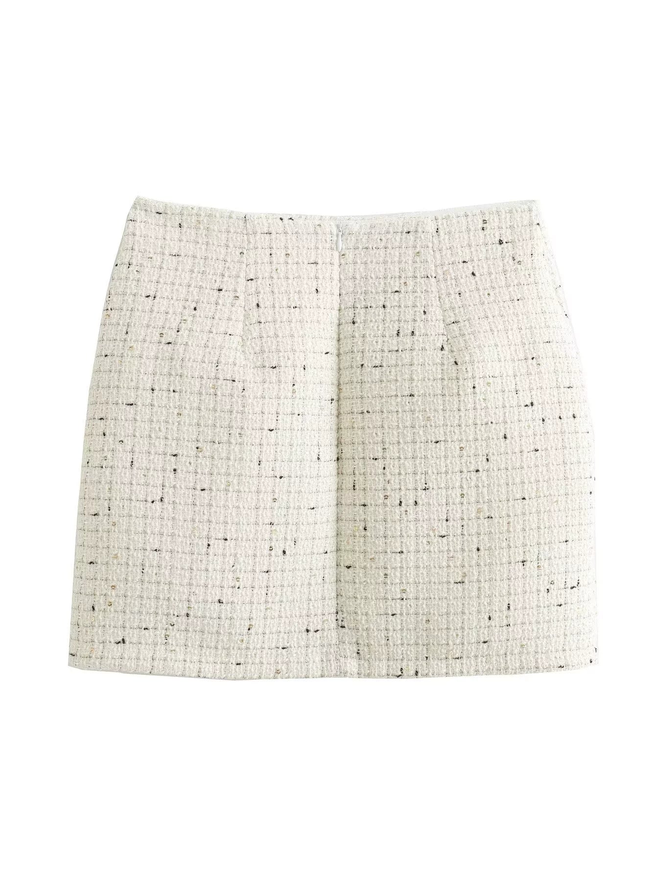 Sequin Tweed Mini Skirt with Decor Pocket