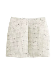 Sequin Tweed Mini Skirt with Decor Pocket