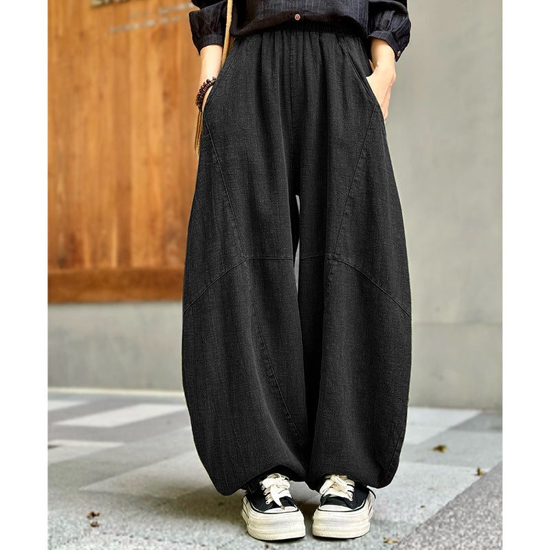 Distressed Paneled Loose Lantern Pants