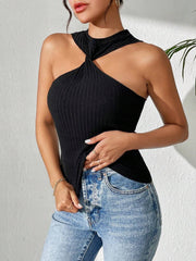 Pleated Knit Twist-Front Top