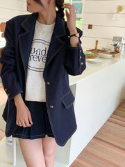 Metal Button Sequin Tweed Blazer