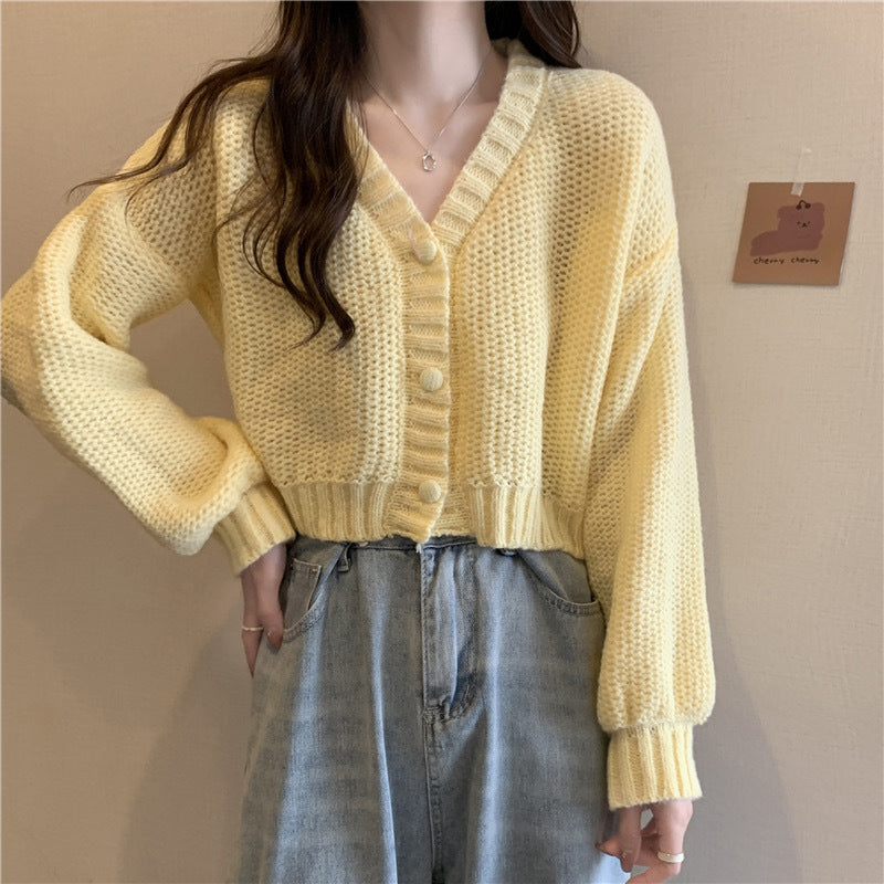 V-Neck Button Wool Blend Cable Knit Cardigan