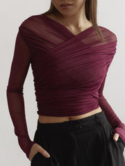 Semi-Sheer Criss-Cross Knit Top