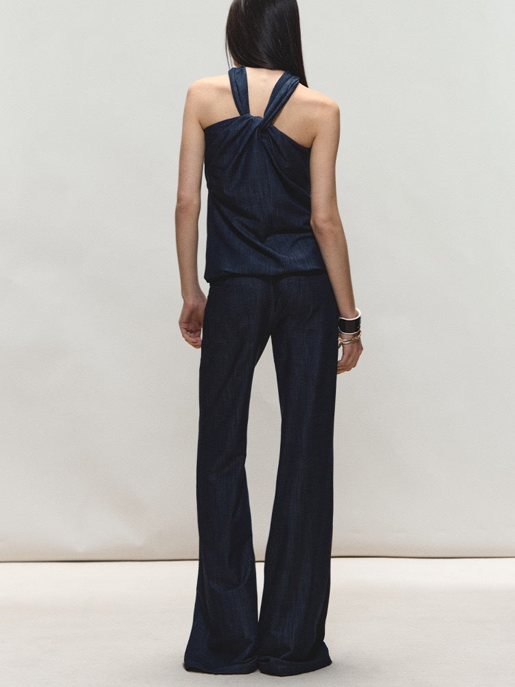 Satin Halter Neck Top and Wide-Leg Pants Set