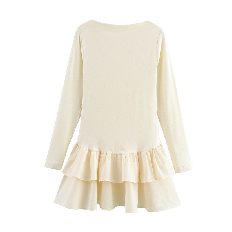 Wool Blend Knit Ruffled Flared Sleeve Mini Dress