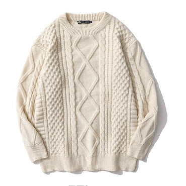 RETRO DIAMOND TWIST ROUND NECK SWEATER FOR MEN AND WOMEN