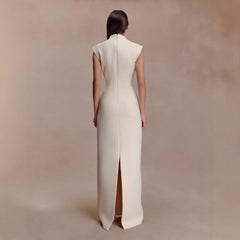 Fitted Straight-Line Evening Dress with High Neck