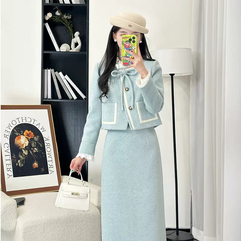 Winter Light-Weight Suit Jacket And Skirt Two-Piece Set