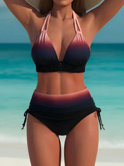 Ombre Bikini Set for Gradient Two Piece & Halter Top Bandage Halter Panties Suit