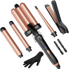 Portable PTC Electric Curling Iron with Flat Hair Straightener, 5-in-1 Curling Wand