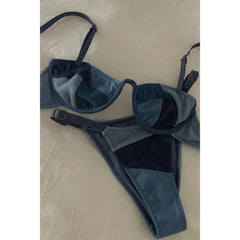 Patchwork Bandage Swimsuit Bikini with Belt Swimwear Swimsuit Separates Swimwear Two Piece Side Straps Bathing Suit