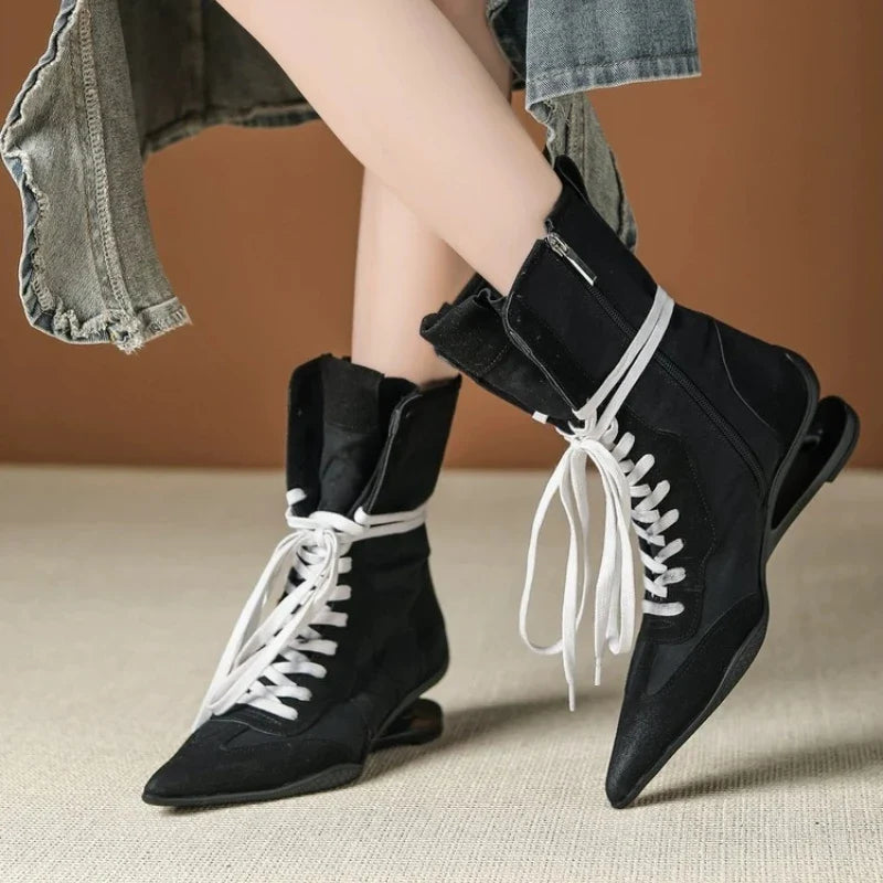 Pointed Toe Cross-tied Designer Women Boots