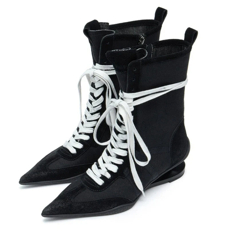 Pointed Toe Cross-tied Designer Women Boots