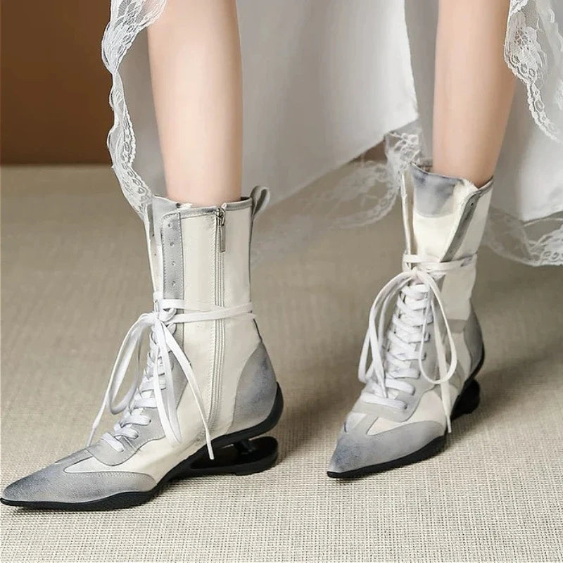 Pointed Toe Cross-tied Designer Women Boots