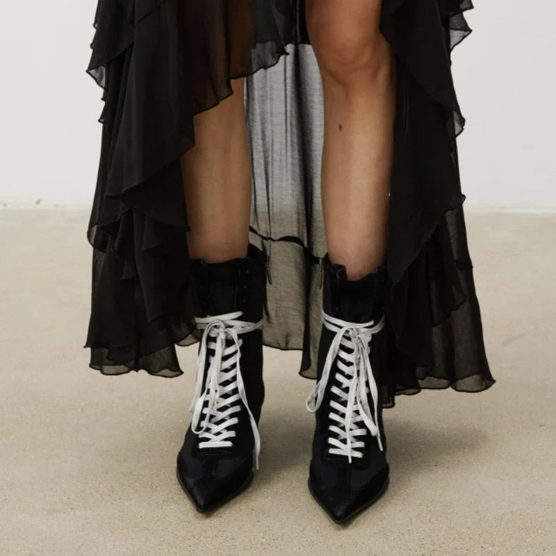 Pointed Toe Cross-tied Designer Women Boots