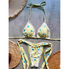 Polka Dot Lace Splicing Bikini Two-pieces Bikini Set Halter