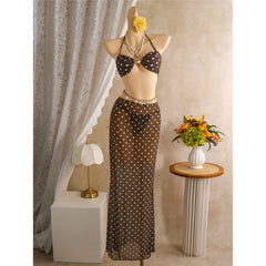 Polka Dots With Halter Shell Bikini Three-pieces Bikini Set