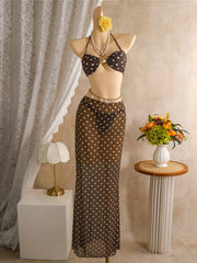 Polka Dots With Halter Shell Bikini Three-pieces Bikini Set