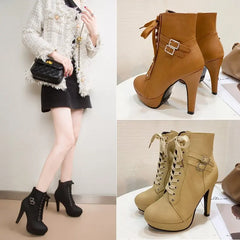 Popular EuropeanAmerican Strapping Women Boot Ankle Boot High Heel Women Shoe Waterproof Belt Buckle Platform Women Boot